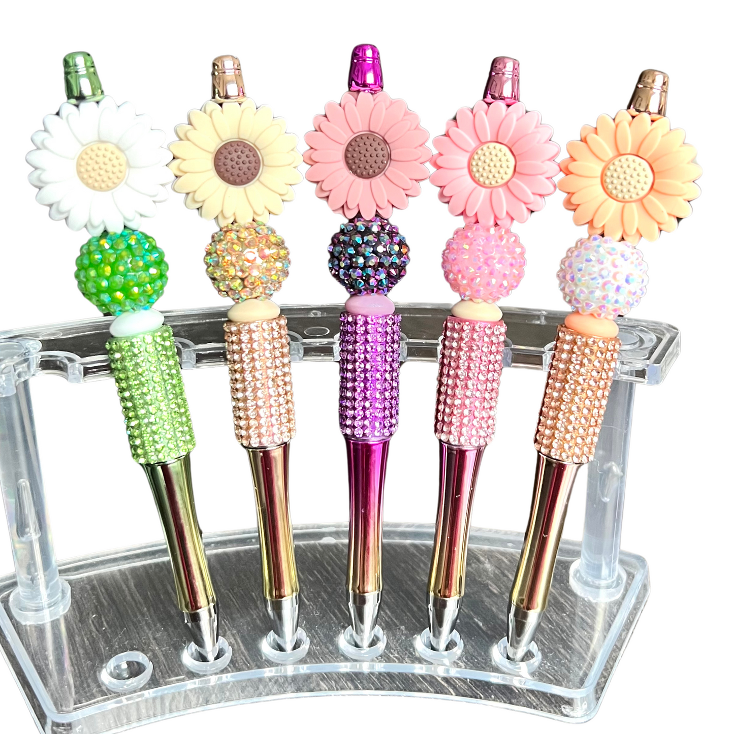 Rhinestone Beaded Silicone Focal Metallic Pen Flower Pen