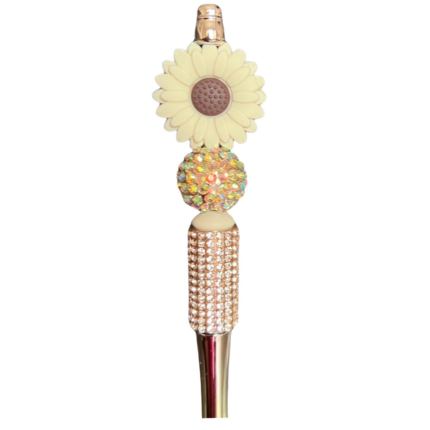 Rhinestone Beaded Silicone Focal Metallic Pen Flower Pen