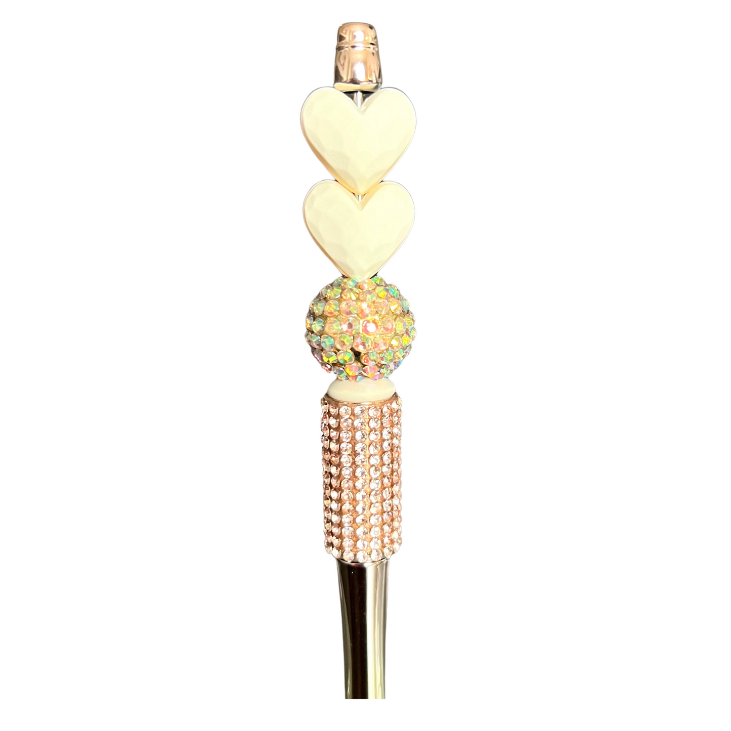 Rhinestone Beaded Silicone Focal Refillable Metallic Pens Hearts