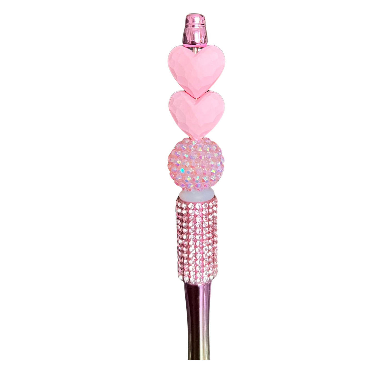 Rhinestone Beaded Silicone Focal Refillable Metallic Pens Hearts