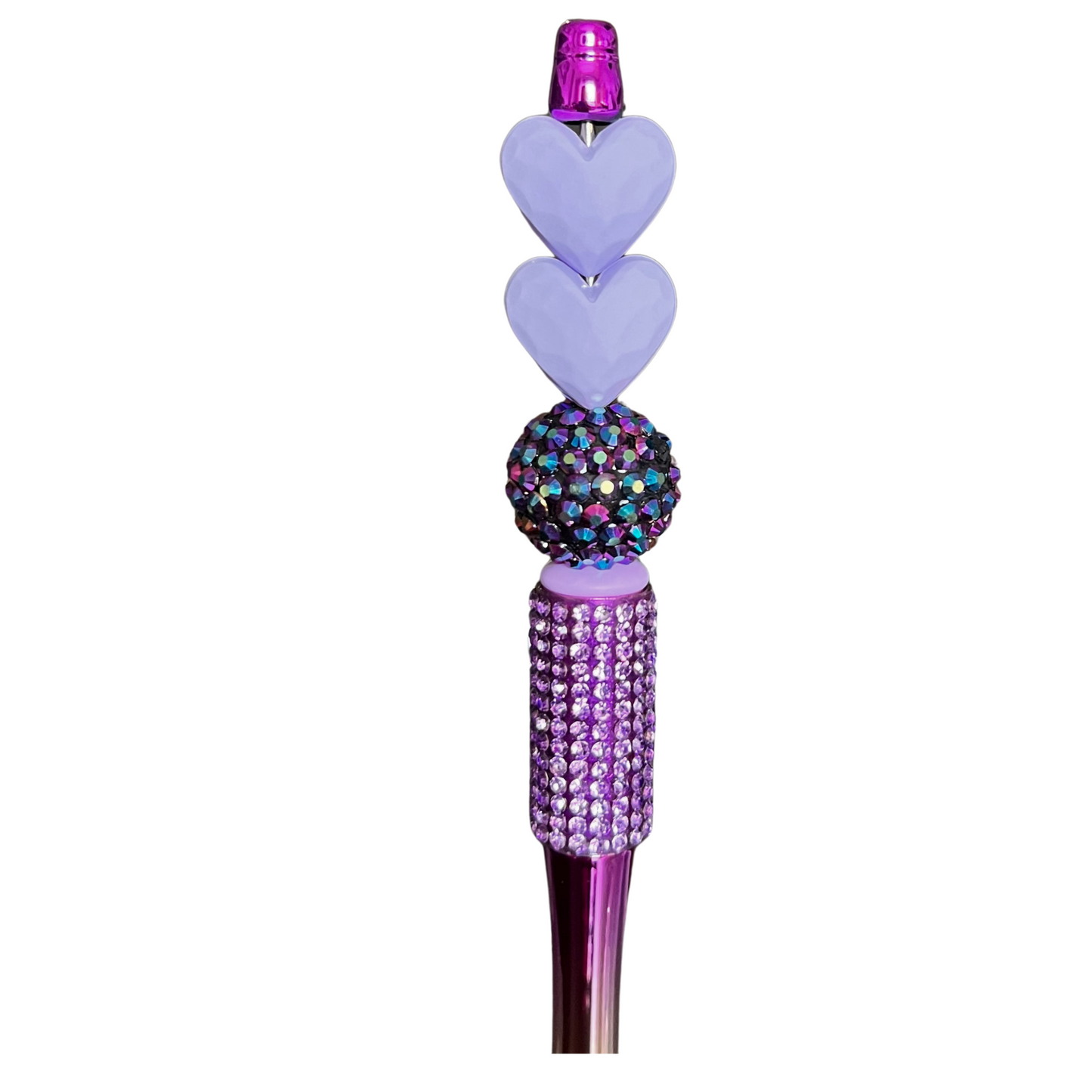 Rhinestone Beaded Silicone Focal Refillable Metallic Pens Hearts