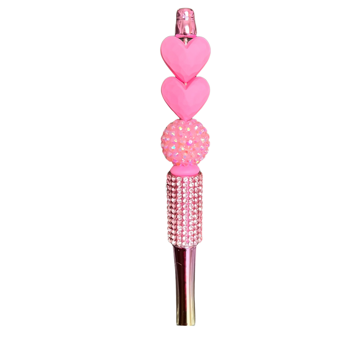 Rhinestone Beaded Silicone Focal Refillable Metallic Pens Hearts